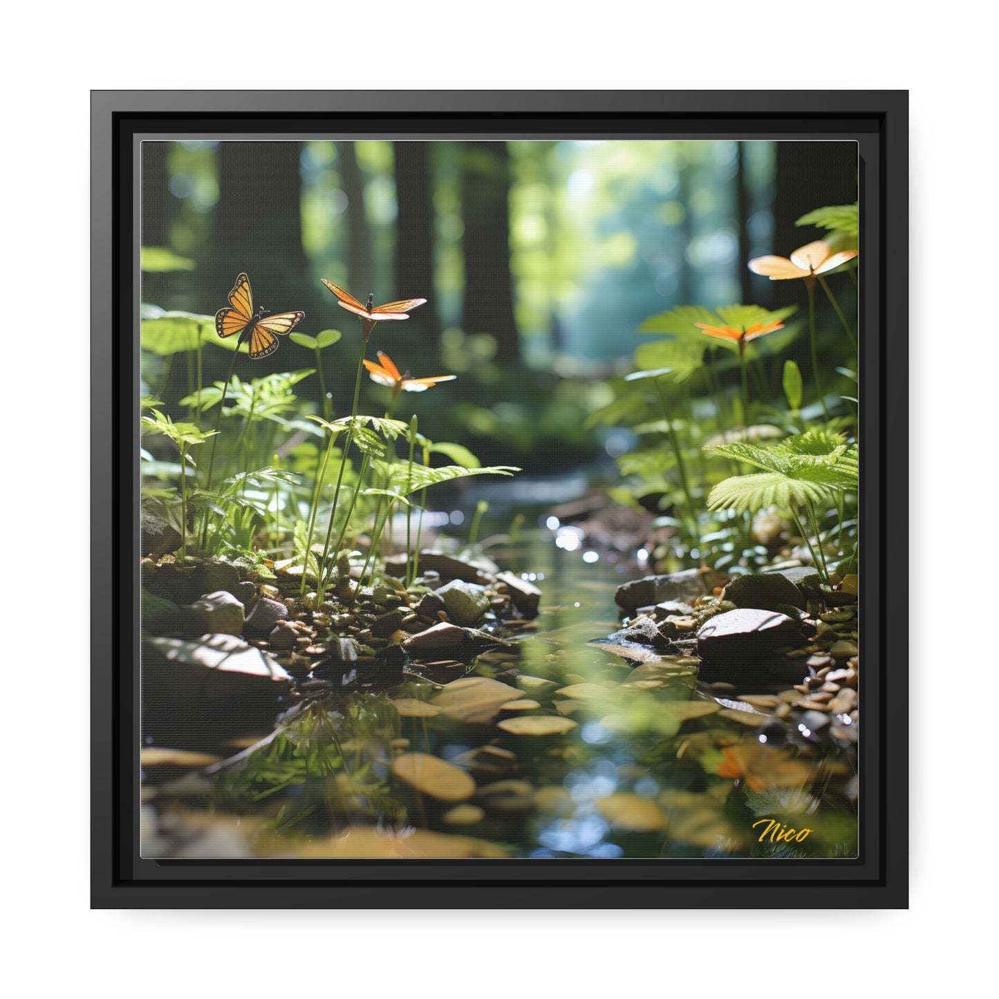 Relaxing By The Brook Series Print #9 - Black Framed Canvas Print