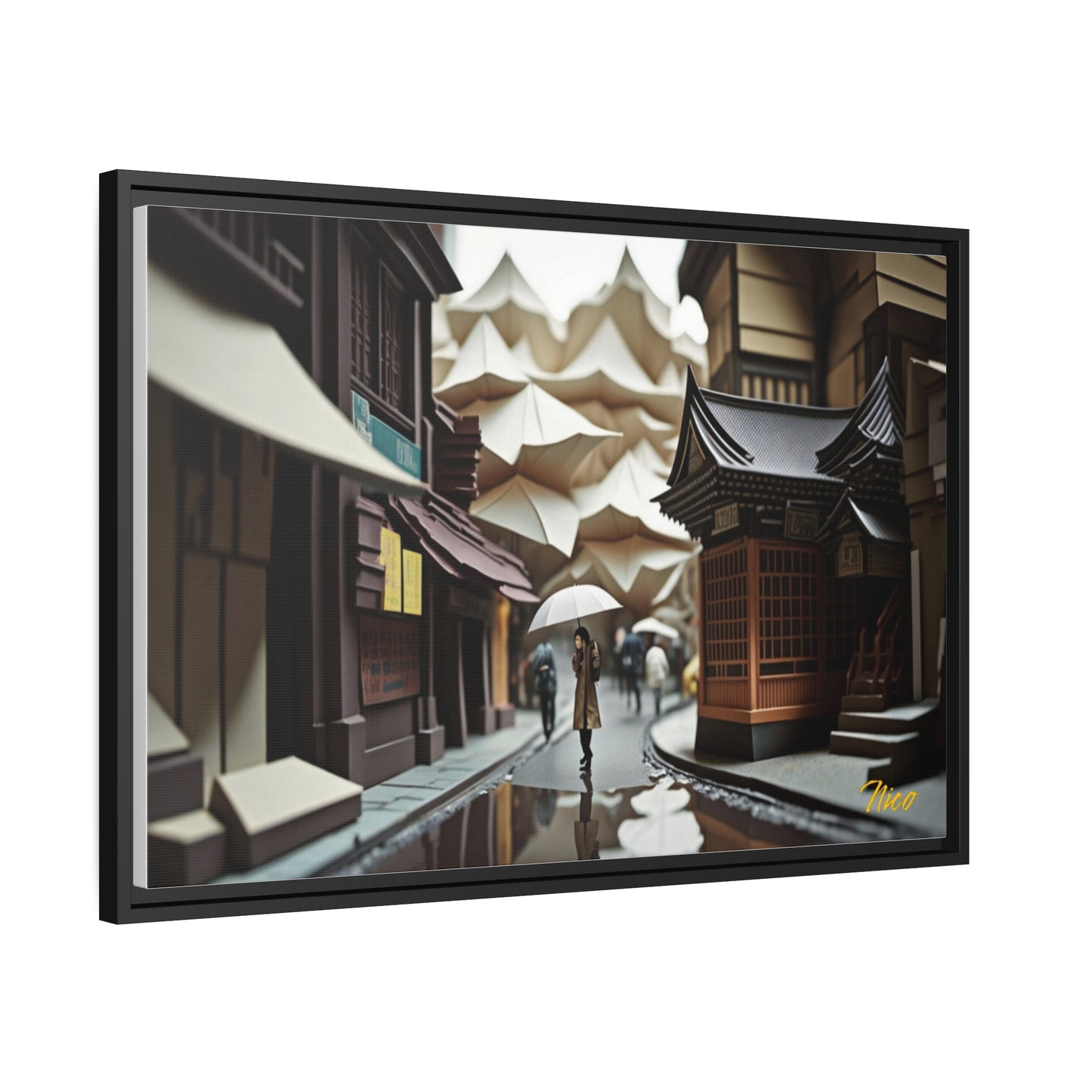 Oriental Rain Series Print #6 - Extended Black Framed Canvas Print