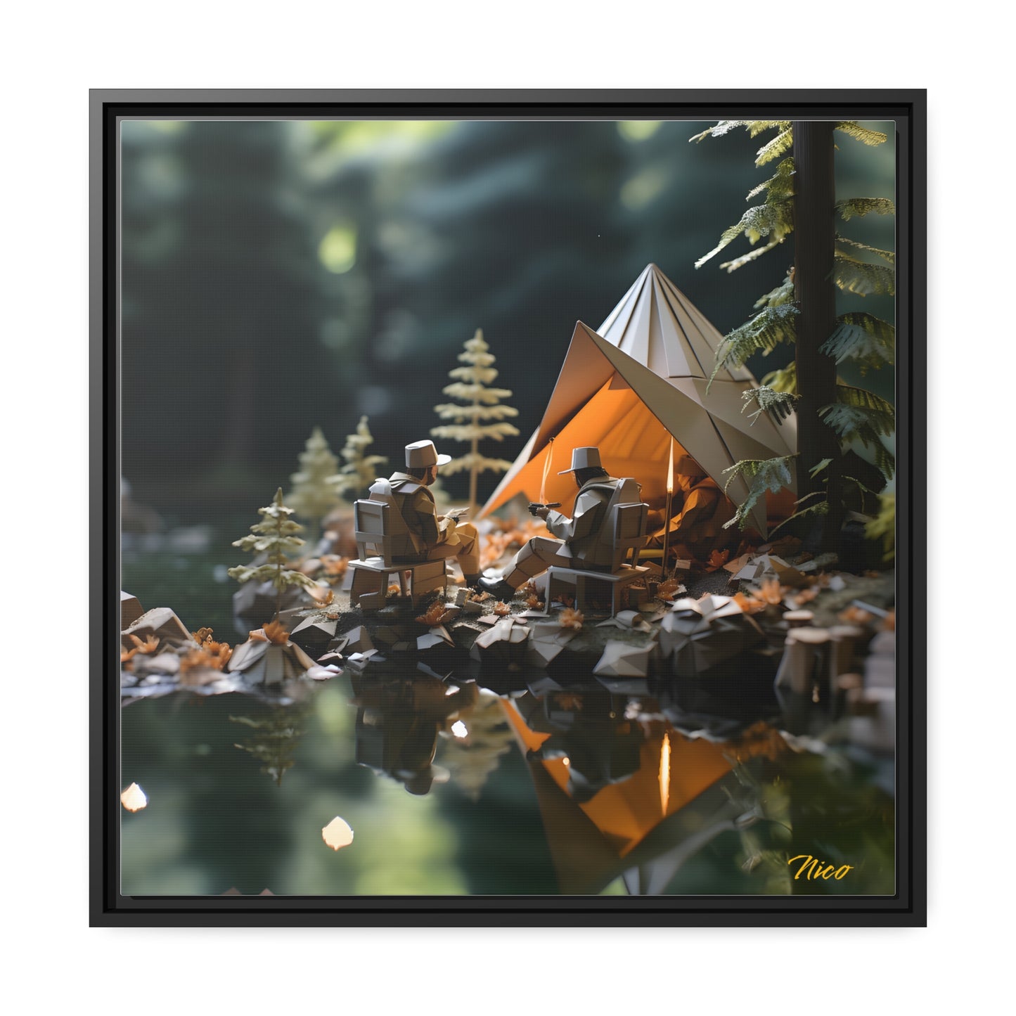 Relaxing By The Brook Series Print #10 - Black Framed Canvas Print