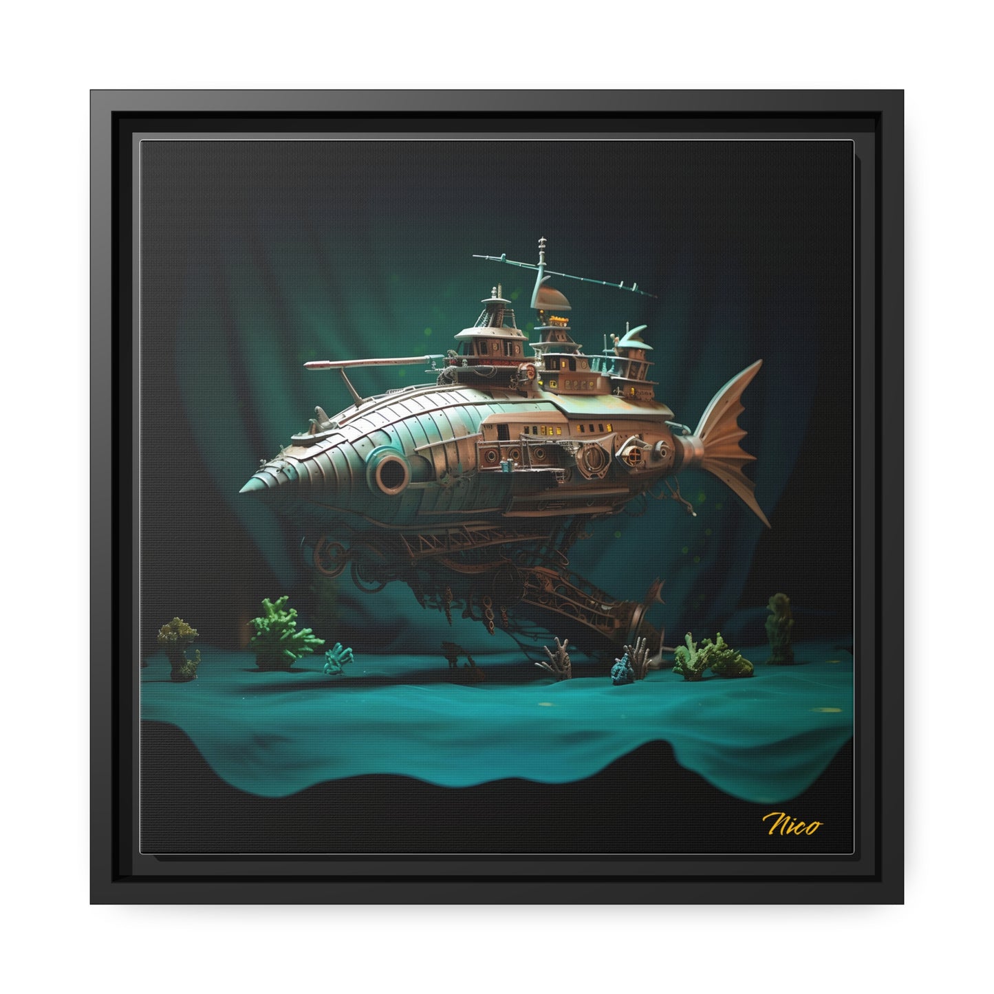 20,000 Under The Sea Series Print #2 - Black Framed Canvas Print