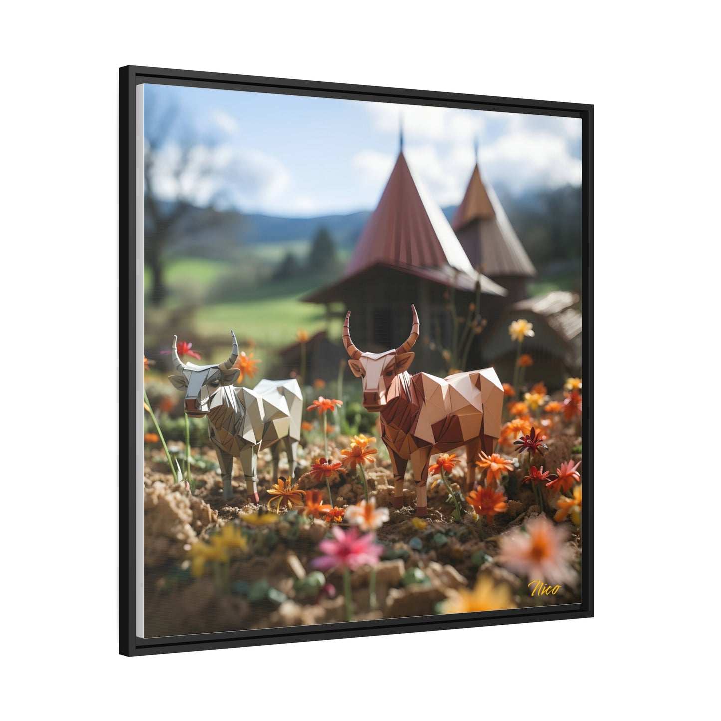 Meadow By The Farm Series Print #8 - Black Framed Canvas Print