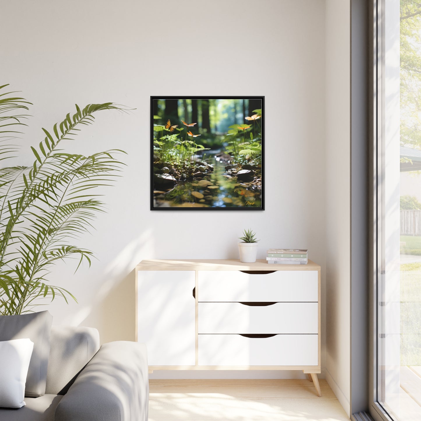 Relaxing By The Brook Series Print #9 - Black Framed Canvas Print