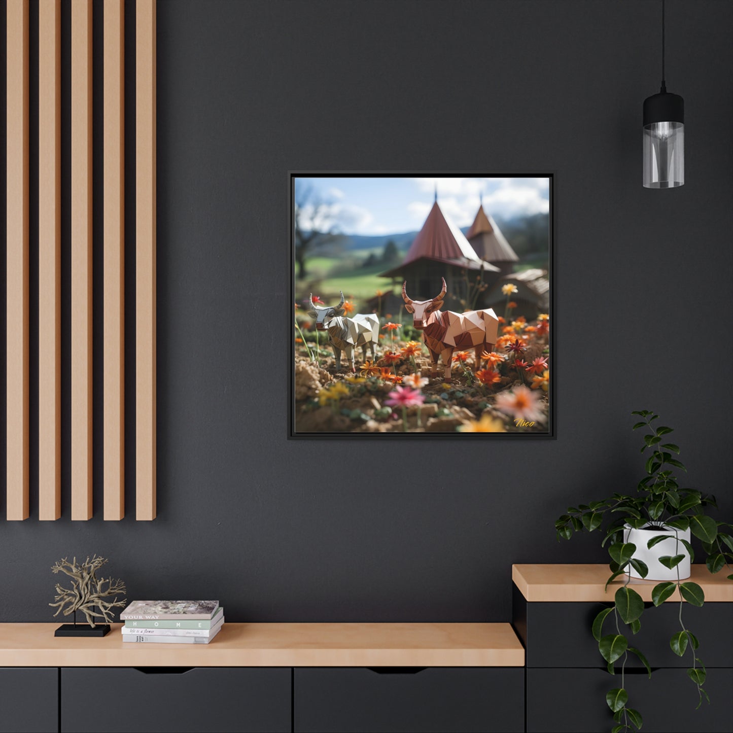 Meadow By The Farm Series Print #8 - Black Framed Canvas Print