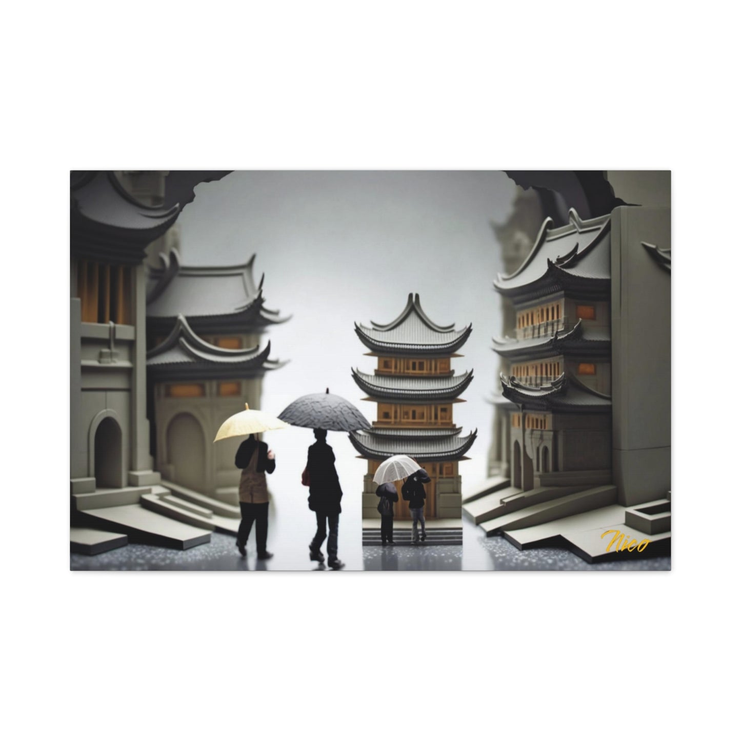 Oriental Rain Series Print #5 - Streched Matte Extended Canvas Print, 1.25" Thick