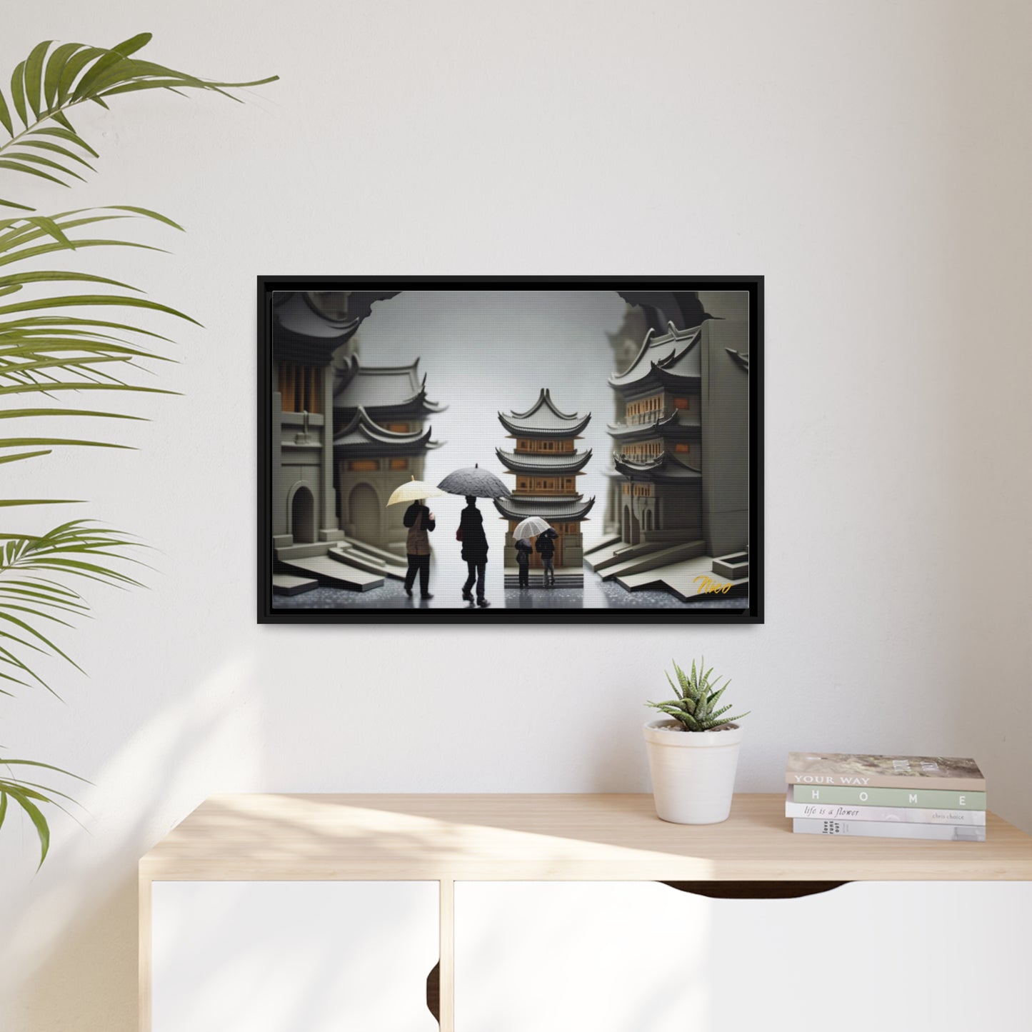 Oriental Rain Series Print #5 - Extended Black Framed Canvas Print