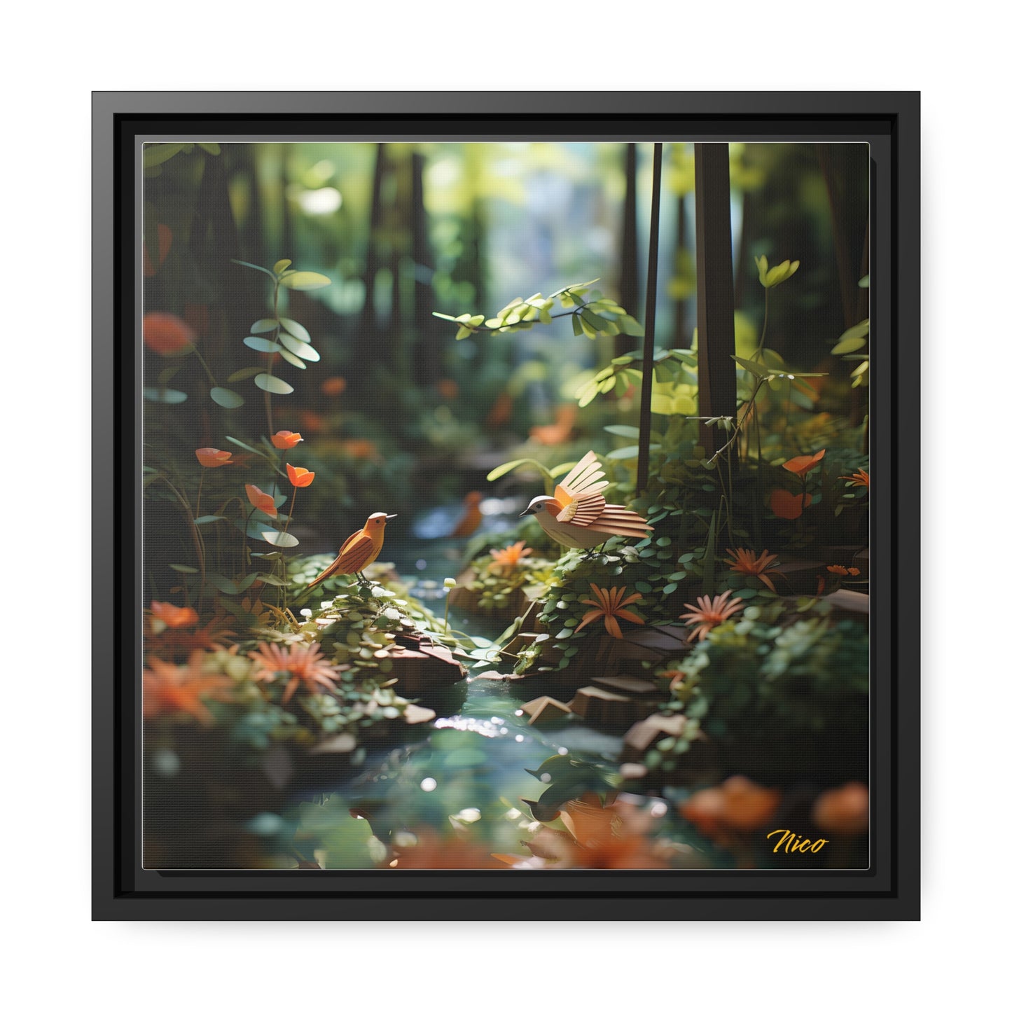 Relaxing By The Brook Series Print #6 - Black Framed Canvas Print