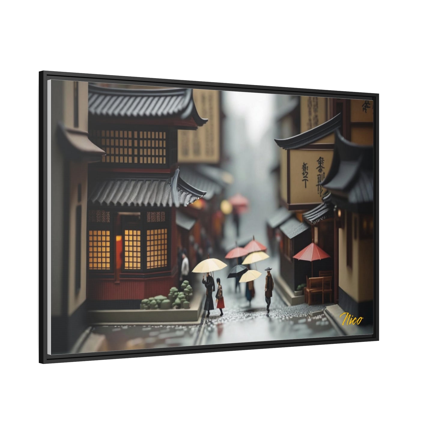 Oriental Rain Series Print #9 - Extended Black Framed Canvas Print