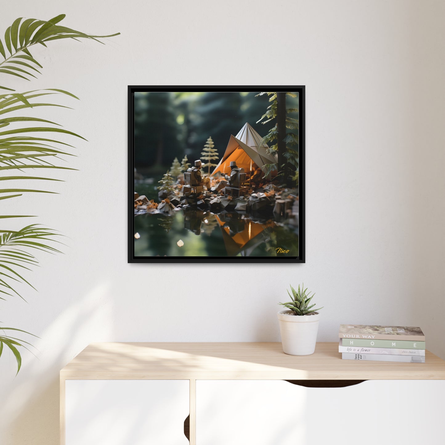 Relaxing By The Brook Series Print #10 - Black Framed Canvas Print