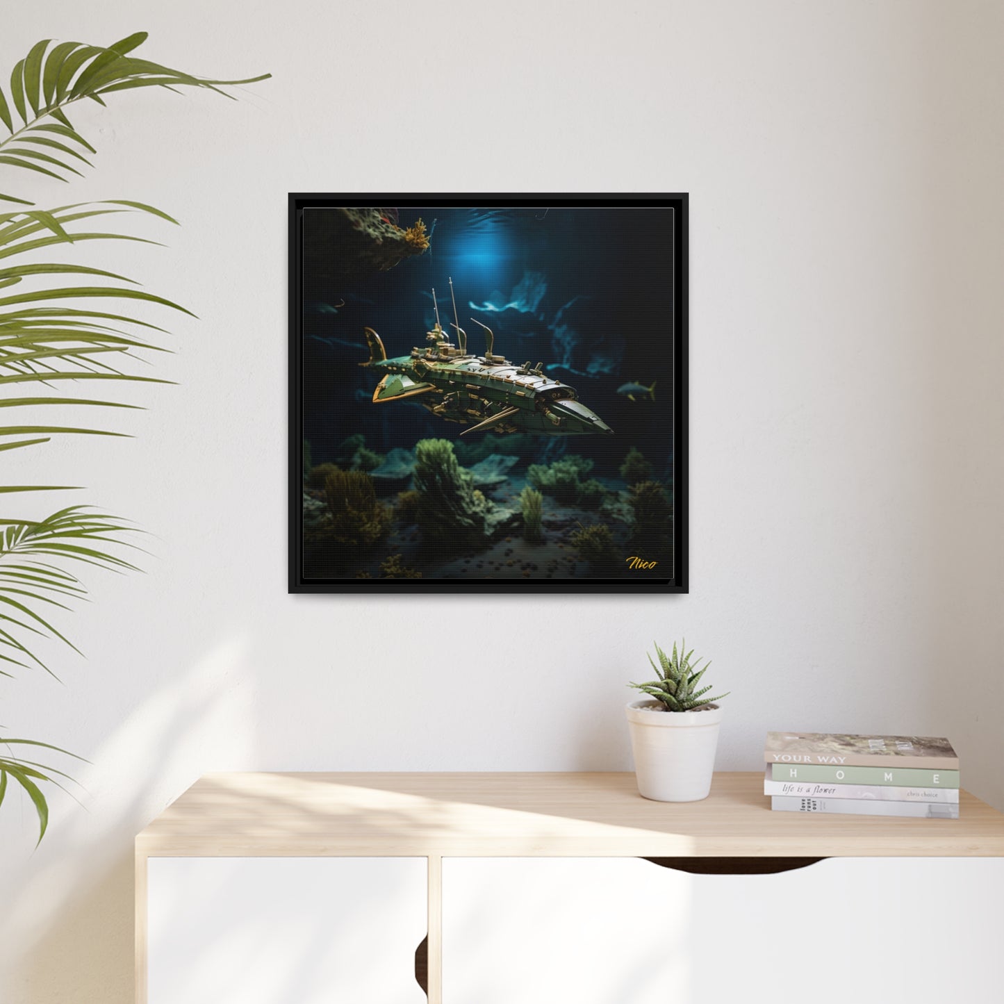 20,000 Under The Sea Series Print #1 - Black Framed Canvas Print