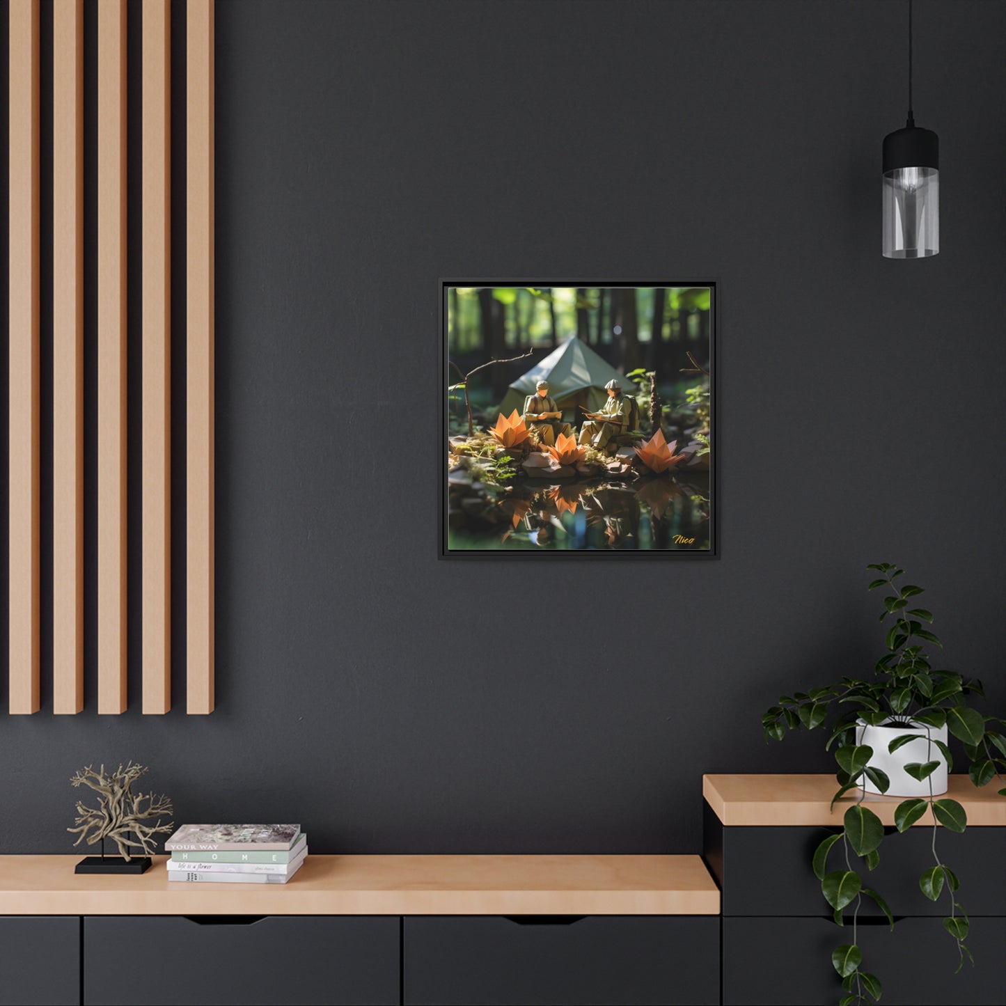 Relaxing By The Brook Series Print #7 - Black Framed Canvas Print