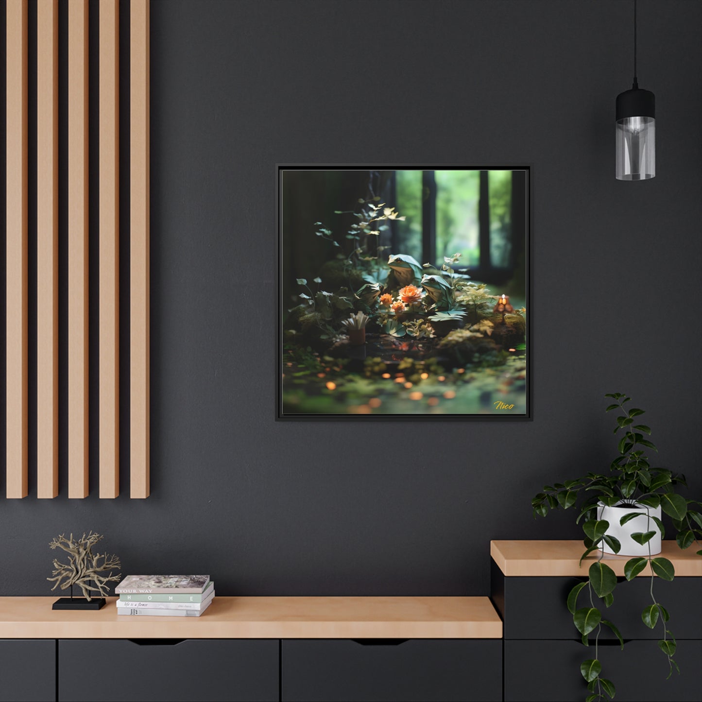 Relaxing By The Brook Series Print #1 - Black Framed Canvas Print