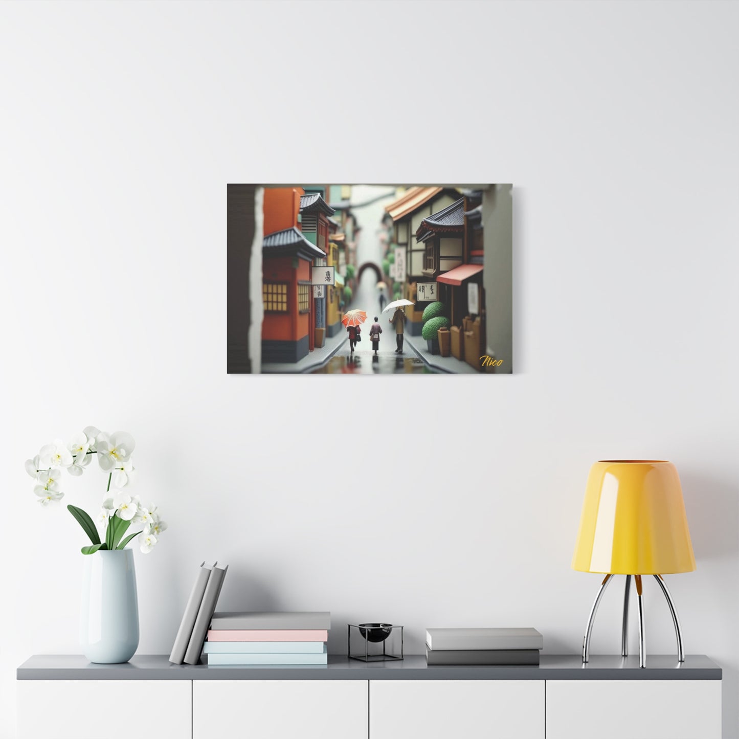 Oriental Rain Series Print #8 - Streched Matte Extended Canvas Print, 1.25" Thick