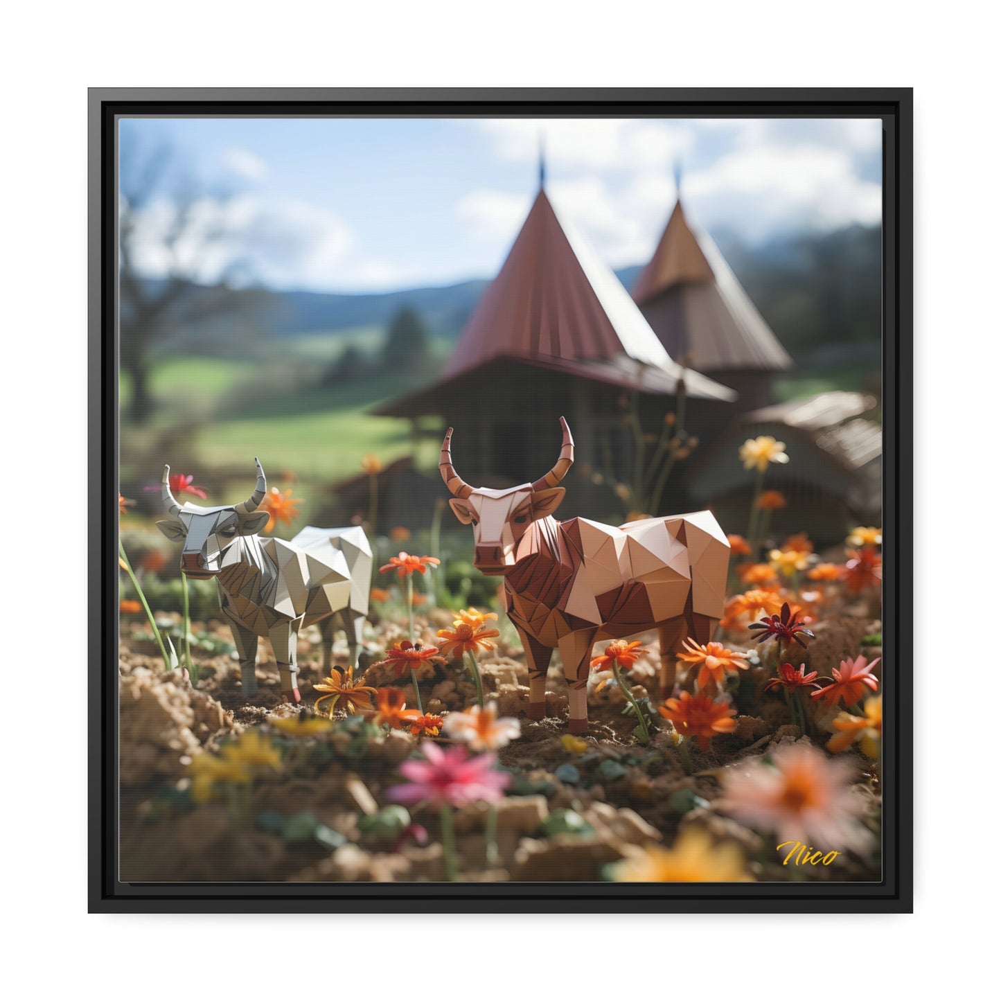 Meadow By The Farm Series Print #8 - Black Framed Canvas Print