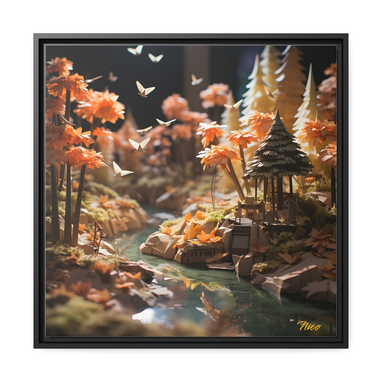 Relaxing By The Brook Series Print #3 - Black Framed Canvas Print