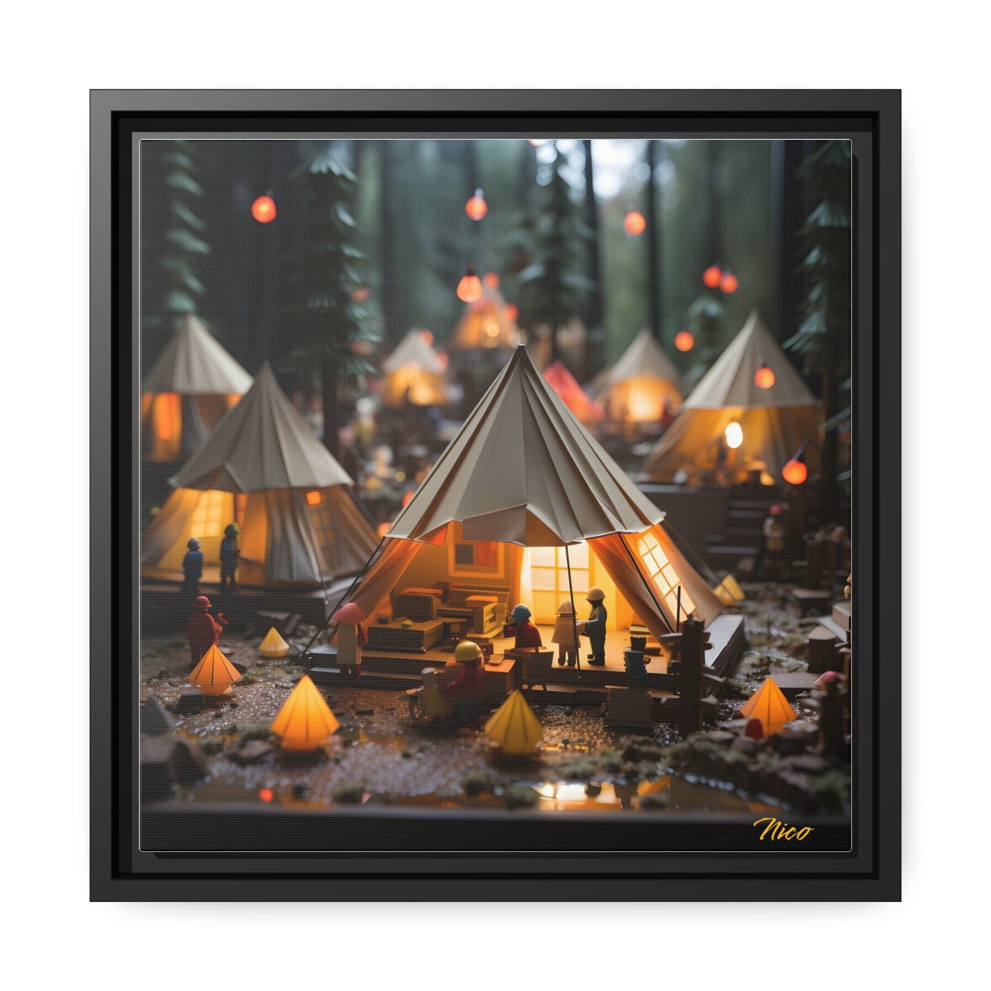 Camping In The Rain Series Print #10 - Black Framed Canvas Print