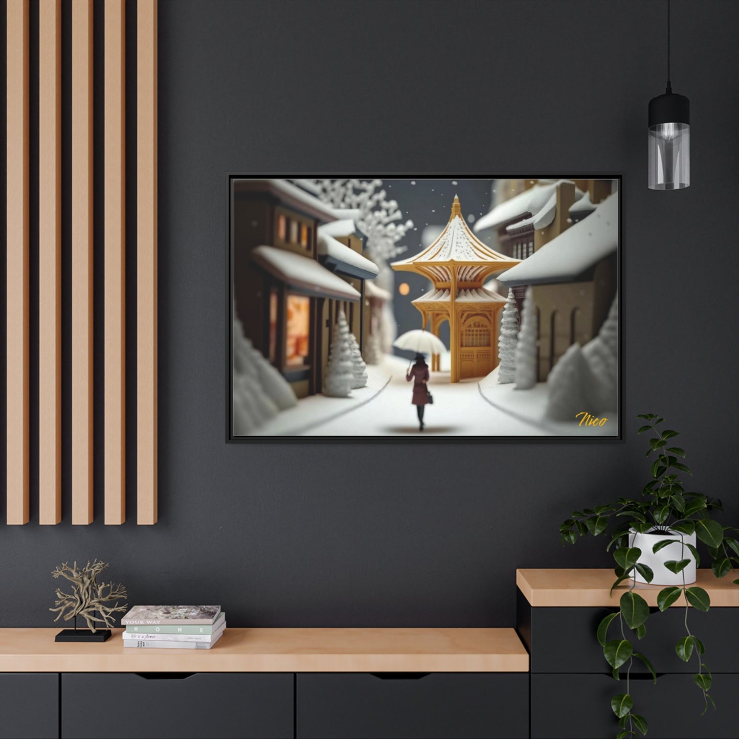 Asian Snow Series Print #5 - Impression sur toile encadrée noire