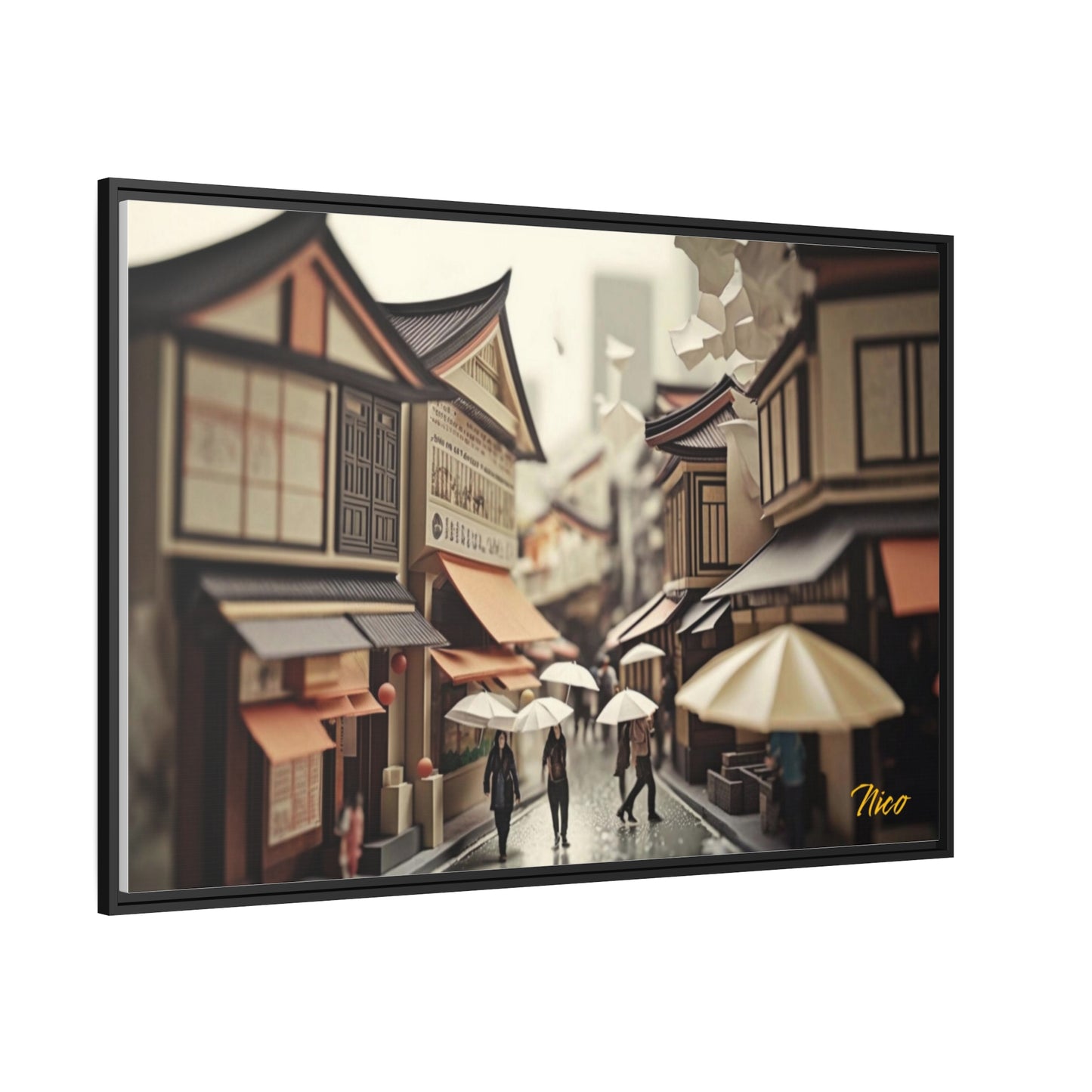 Oriental Rain Series Print #7 - Extended Black Framed Canvas Print