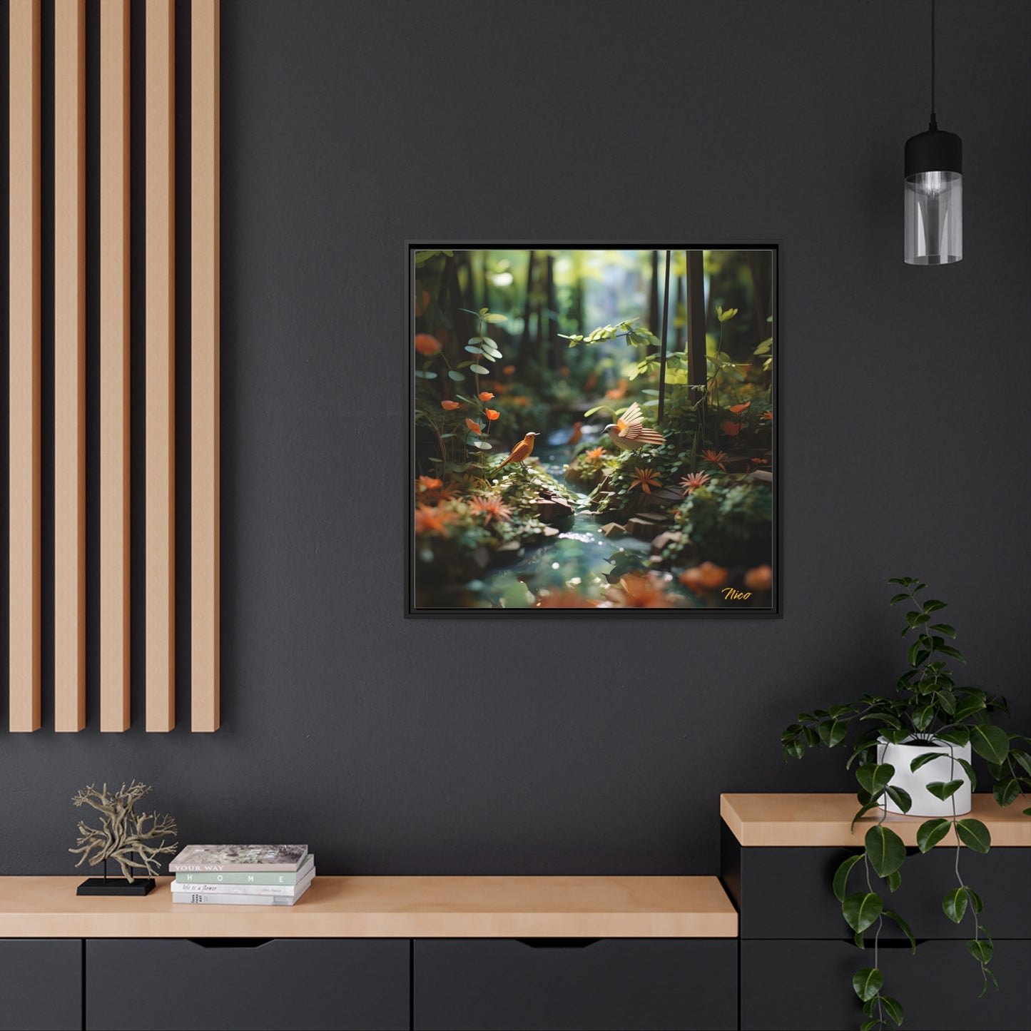 Relaxing By The Brook Series Print #6 - Black Framed Canvas Print