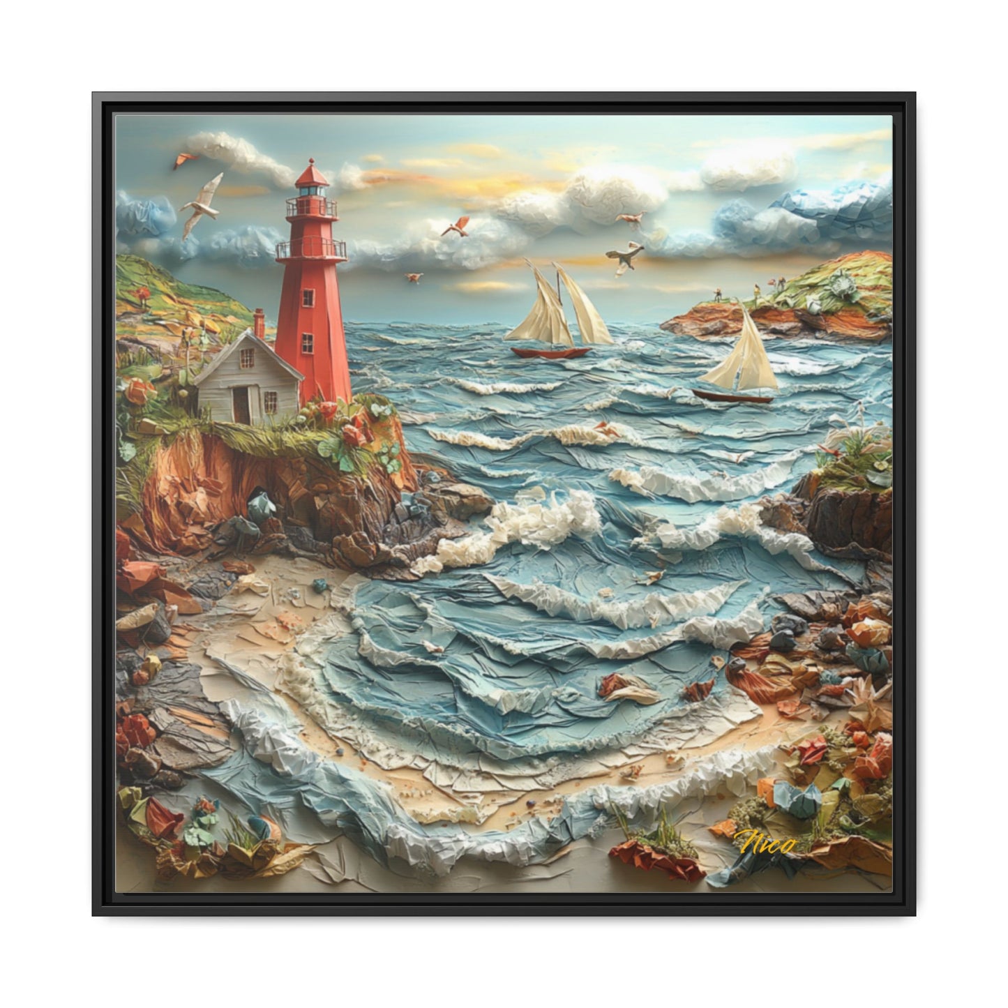 By The Seaside Series Print #2 - Black Framed Canvas Print