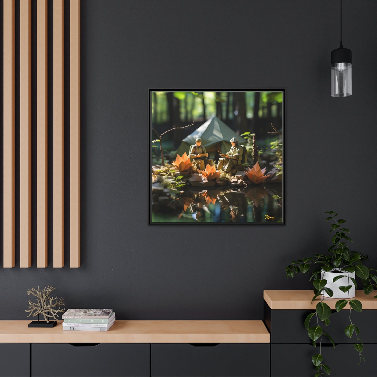 Relaxing By The Brook Series Print #7 - Black Framed Canvas Print