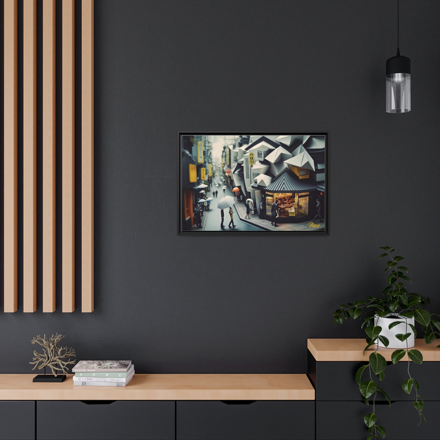 Oriental Rain Series Print #3 - Extended Black Framed Canvas Print