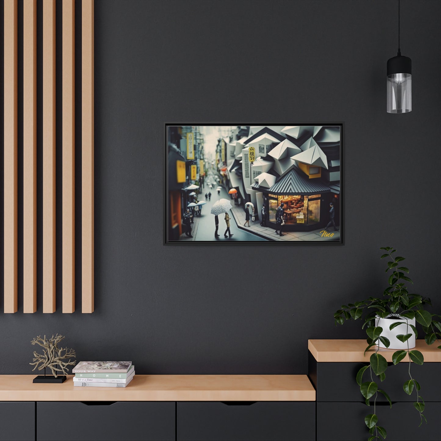 Oriental Rain Series Print #3 - Impression sur toile encadrée noire