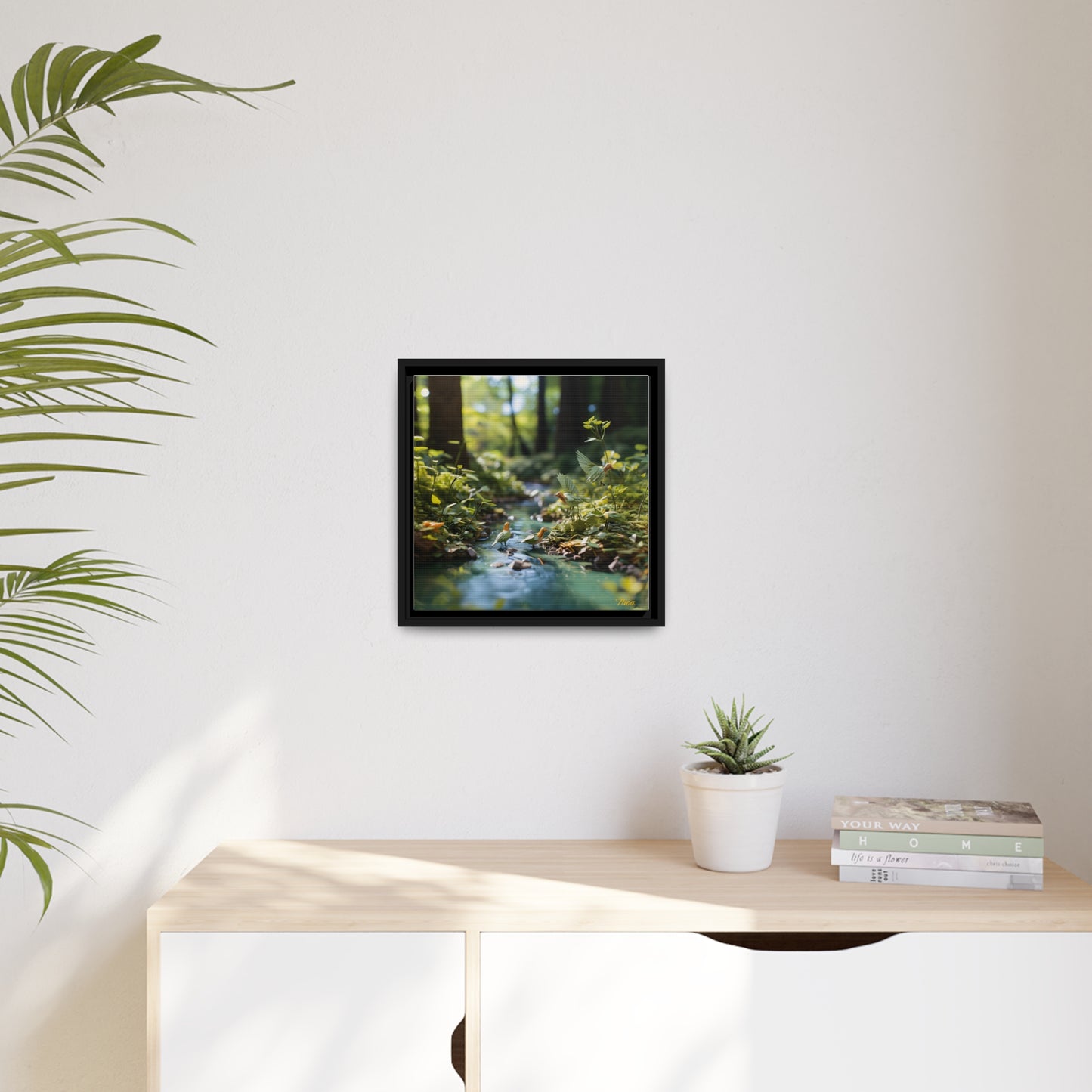 Relaxing By The Brook Series Print #8 - Black Framed Canvas Print