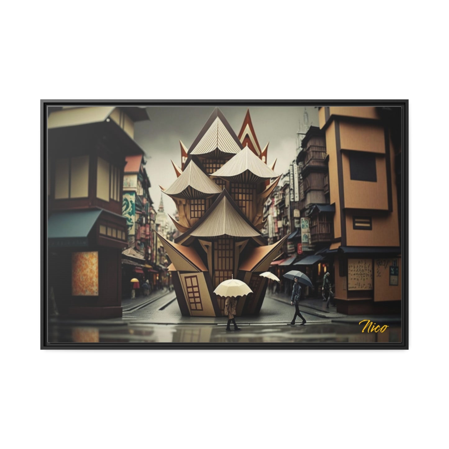 Oriental Rain Series Print #10 - Extended Black Framed Canvas Print