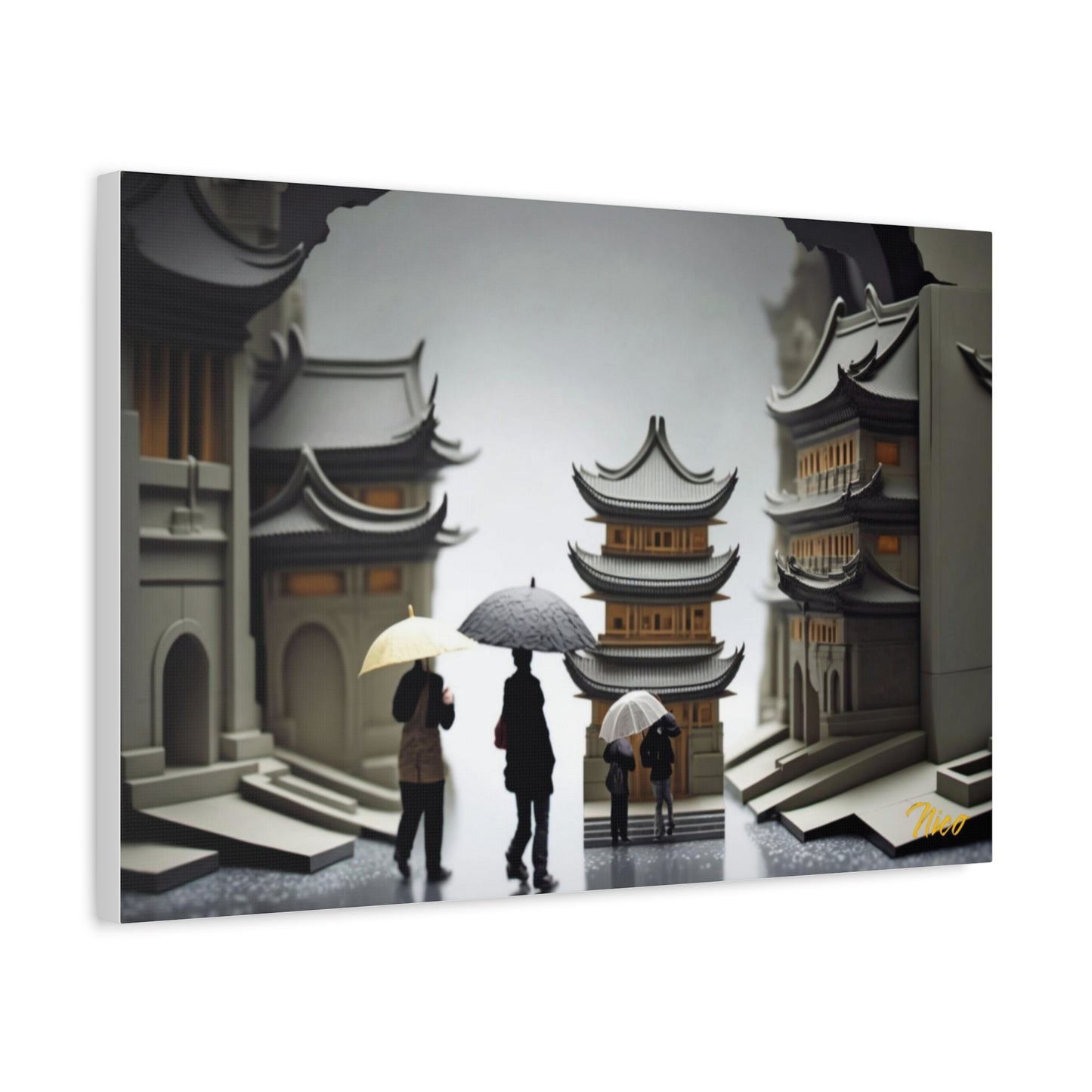 Oriental Rain Series Print #5 - Streched Matte Extended Canvas Print, 1.25" Thick