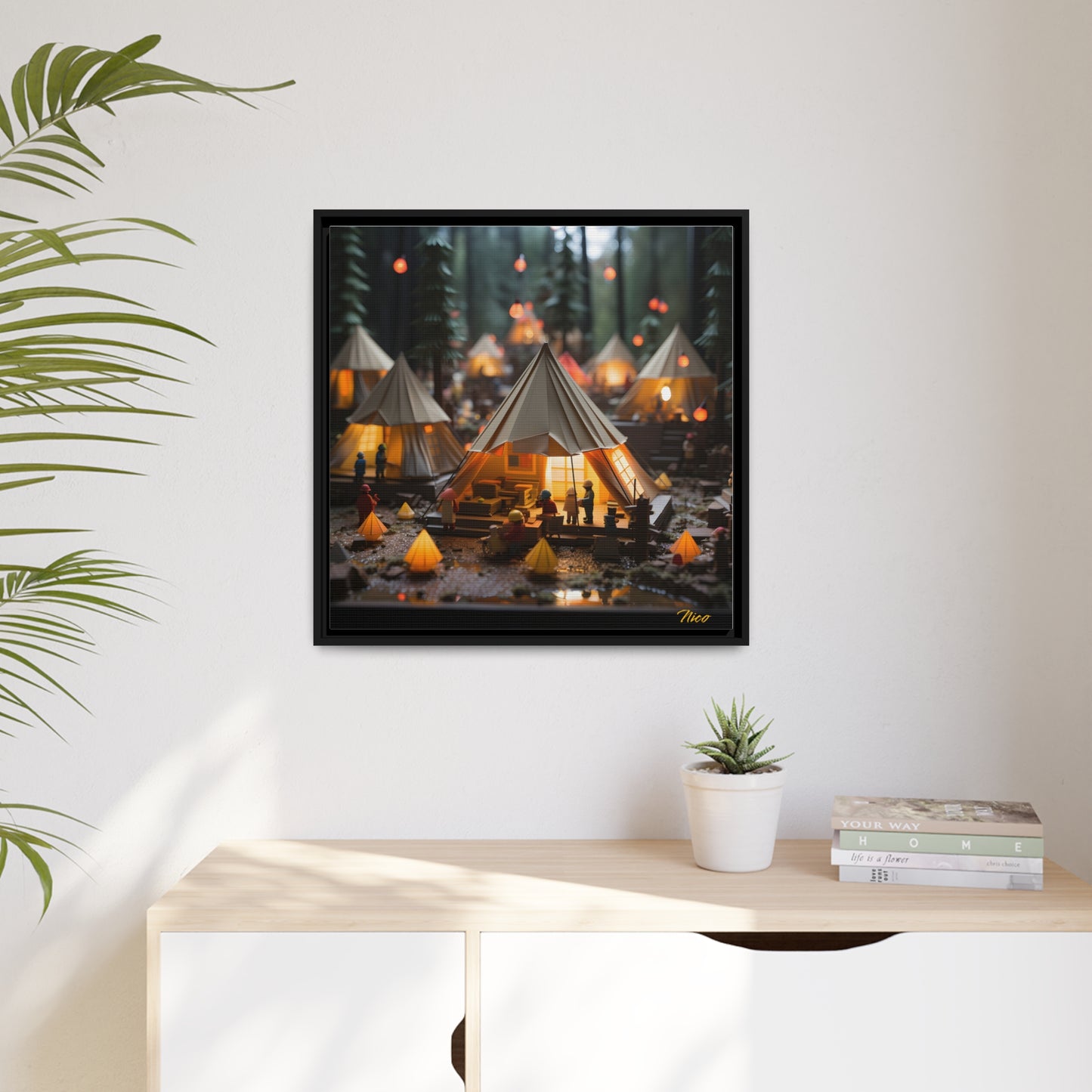 Camping In The Rain Series Print #10 - Black Framed Canvas Print