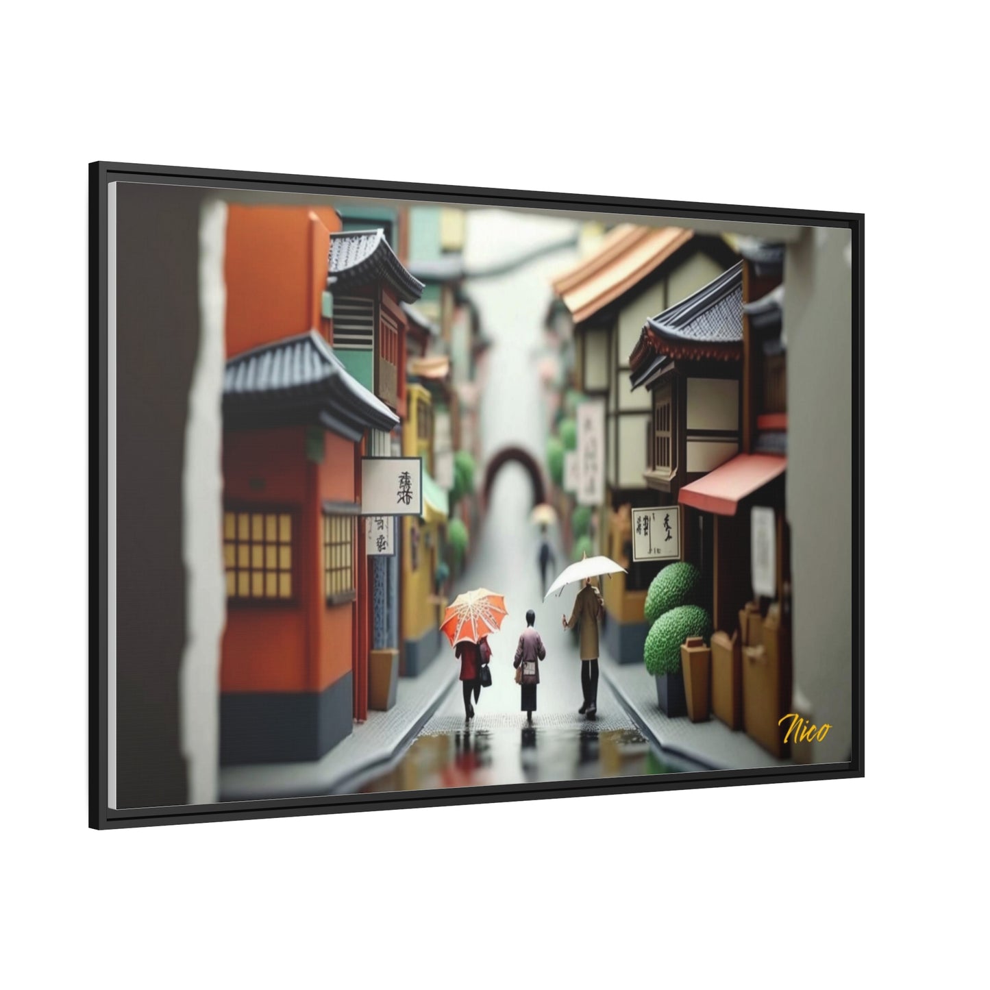 Oriental Rain Series Print #8 - Extended Black Framed Canvas Print