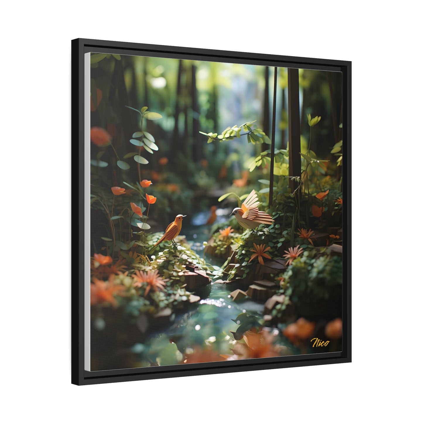 Relaxing By The Brook Series Print #6 - Black Framed Canvas Print