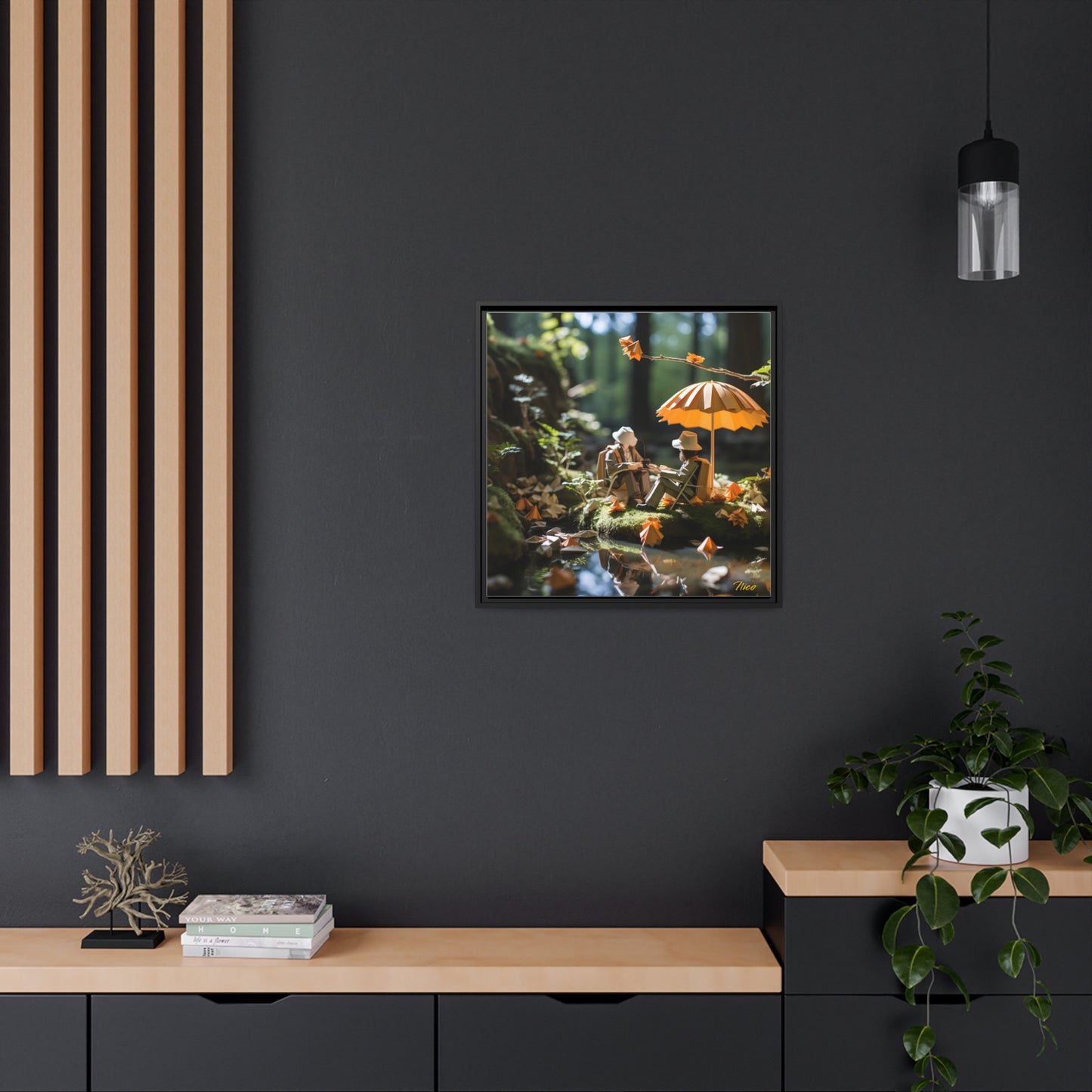 Relaxing By The Brook Series Print #2 - Black Framed Canvas Print