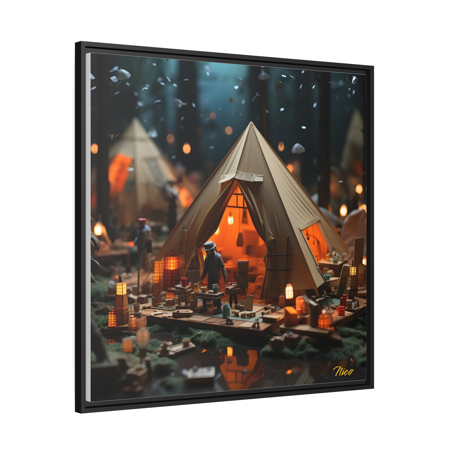 Camping In The Rain Series Print #8 - Black Framed Canvas Print