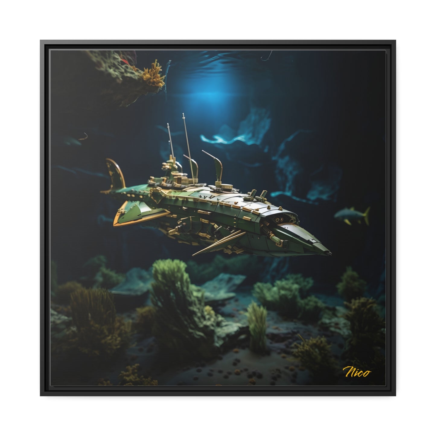 20,000 Under The Sea Series Print #1 - Black Framed Canvas Print