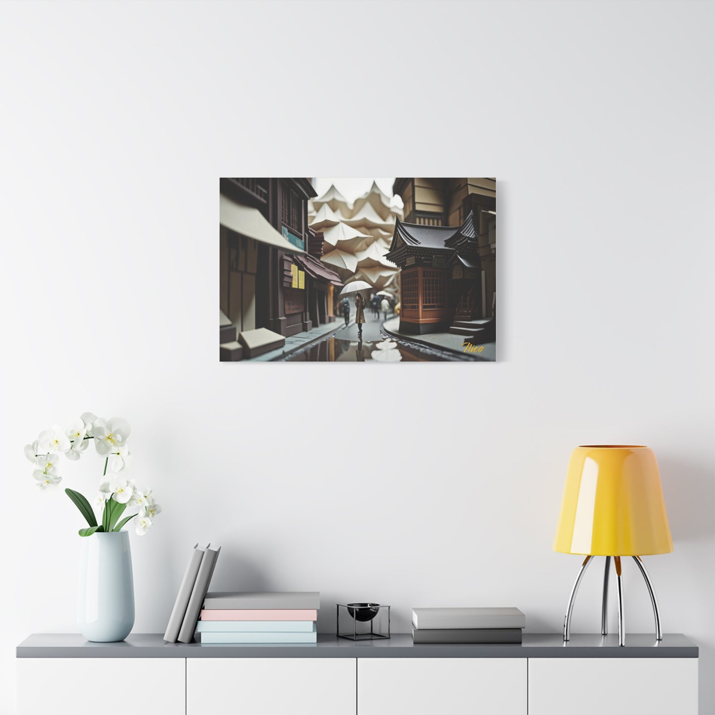 Oriental Rain Series Print #6 - Streched Matte Extended Canvas Print, 1.25" Thick