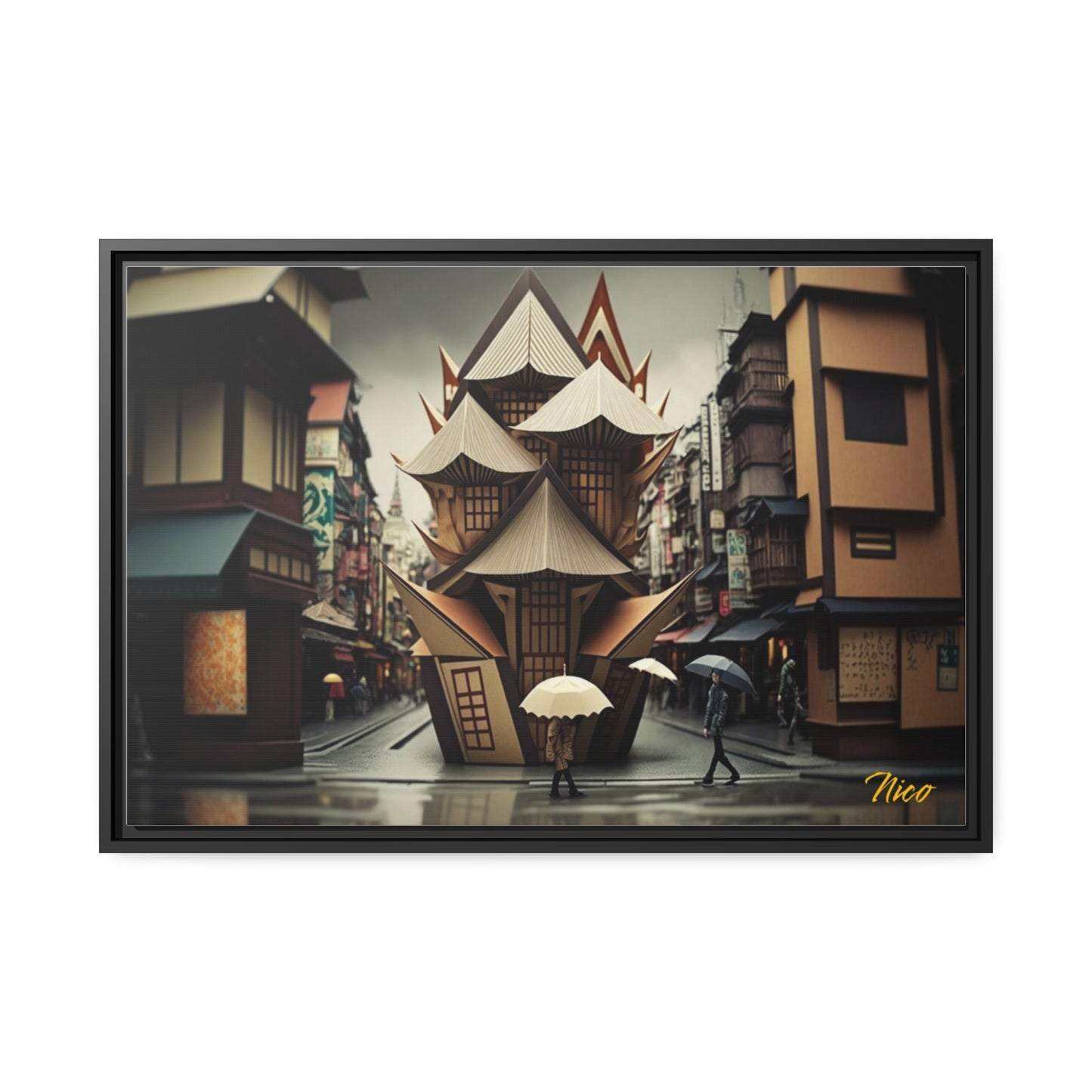 Oriental Rain Series Print #10 - Extended Black Framed Canvas Print