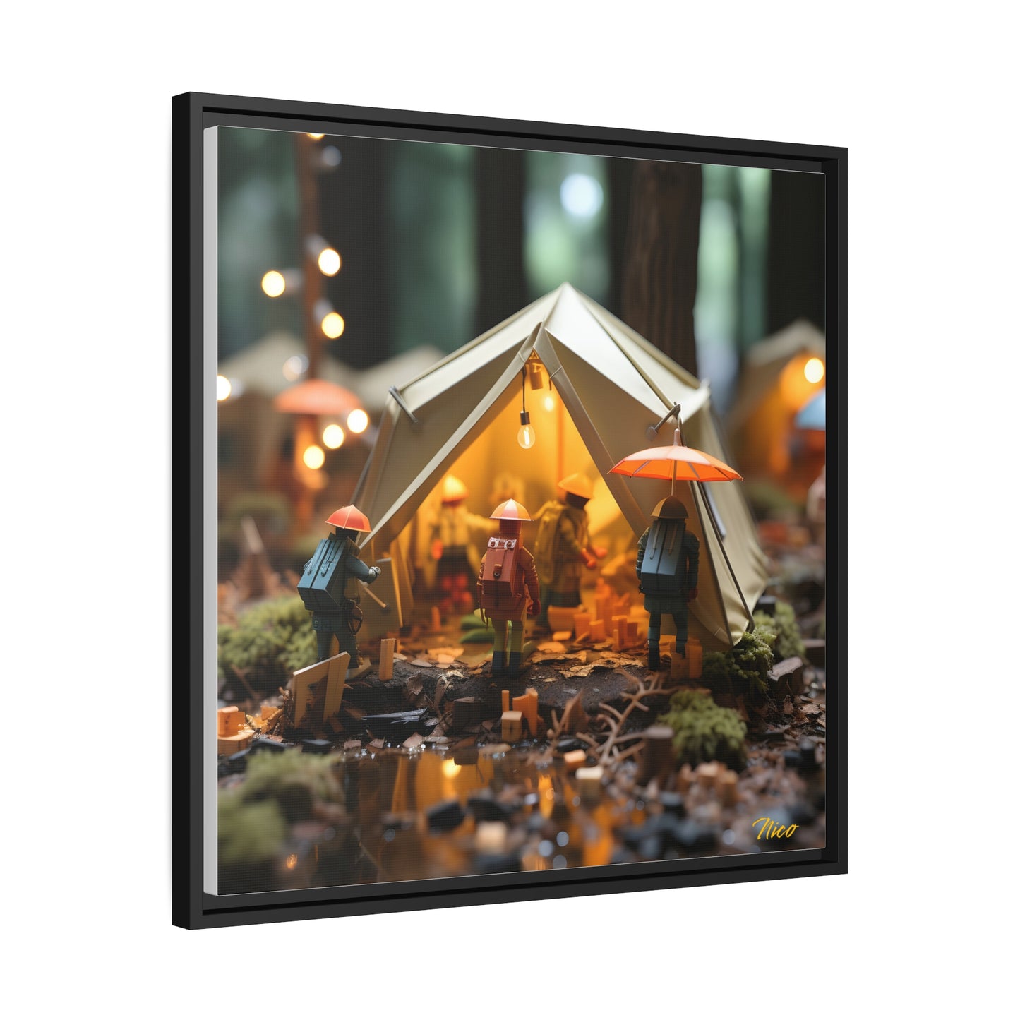 Camping In The Rain Series Print #5 - Black Framed Canvas Print