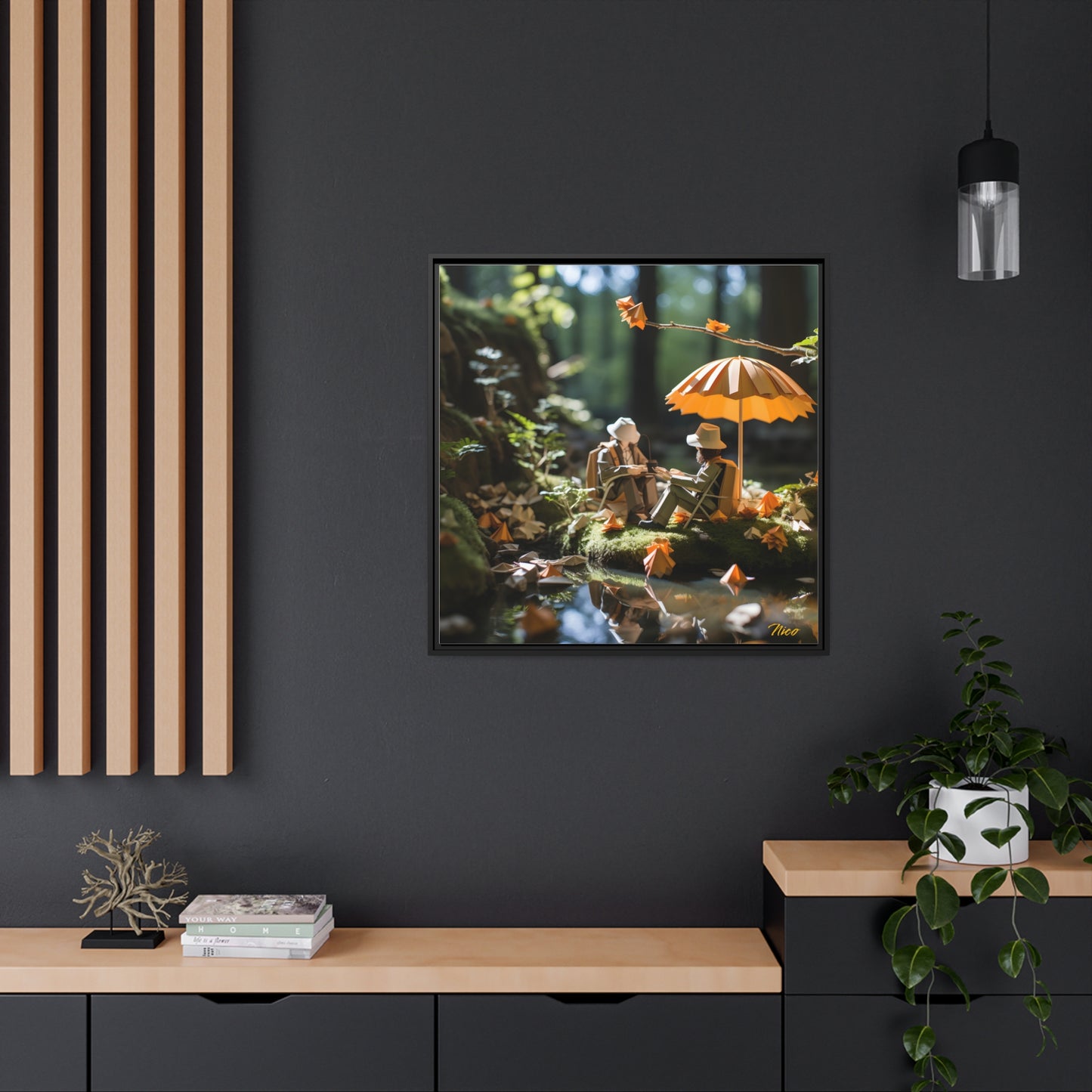 Relaxing By The Brook Series Print #2 - Black Framed Canvas Print