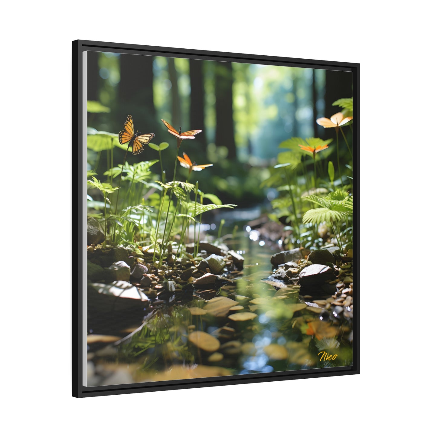 Relaxing By The Brook Series Print #9 - Black Framed Canvas Print