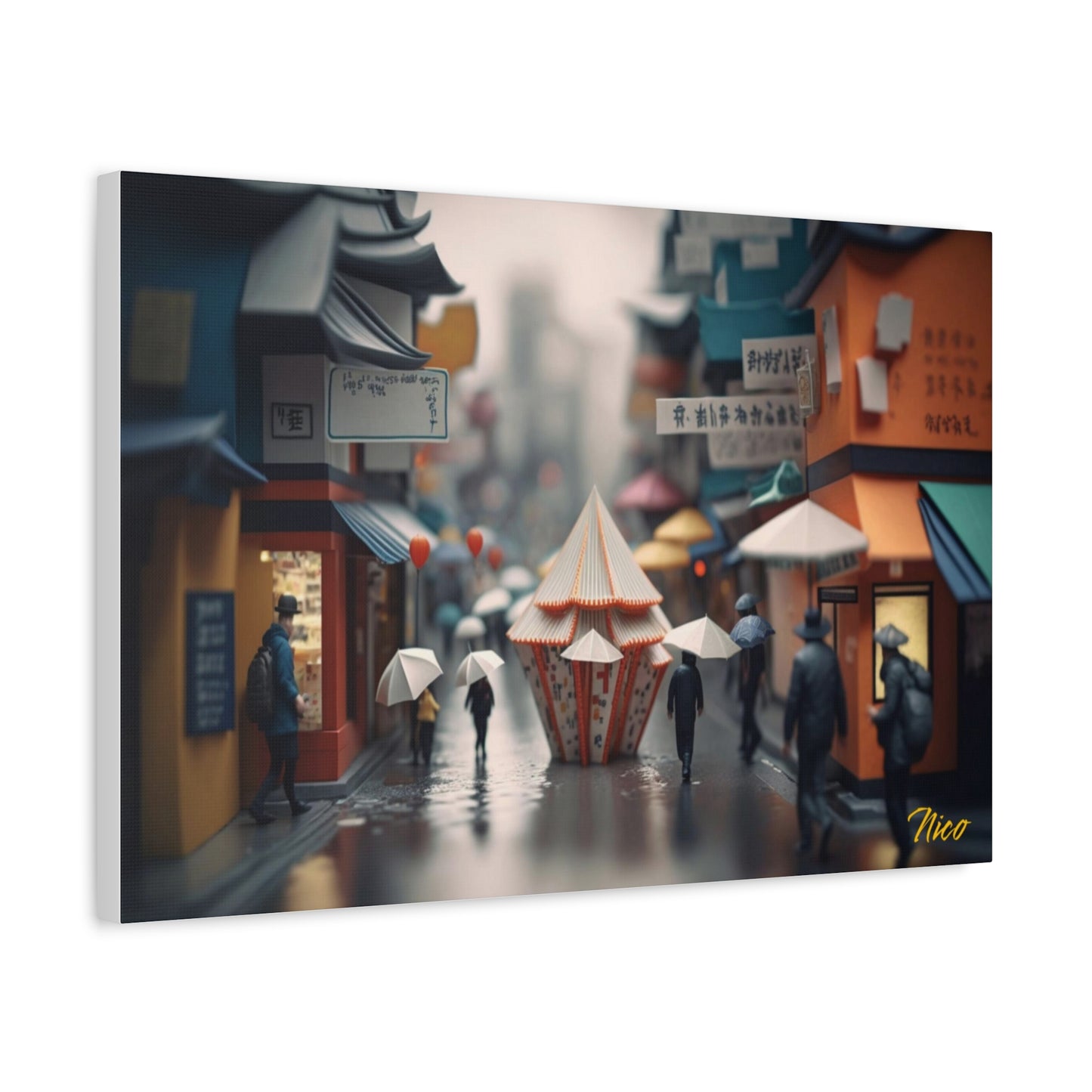 Oriental Rain Series Print #4 - Streched Matte Extended Canvas Print, 1.25" Thick