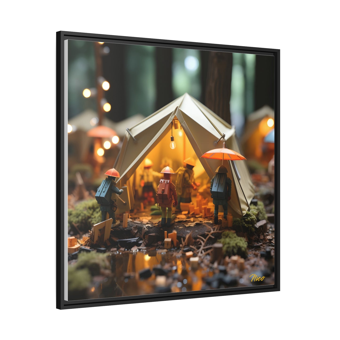 Camping In The Rain Series Print #5 - Black Framed Canvas Print