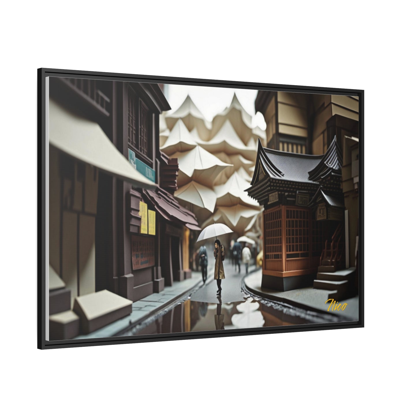 Oriental Rain Series Print #6 - Extended Black Framed Canvas Print