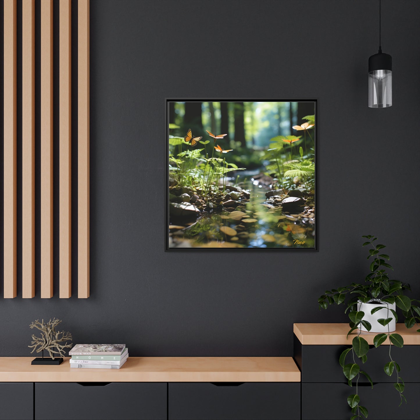 Relaxing By The Brook Series Print #9 - Black Framed Canvas Print