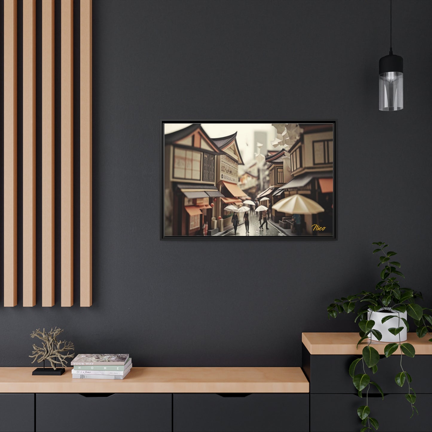 Oriental Rain Series Print #7 - Extended Black Framed Canvas Print