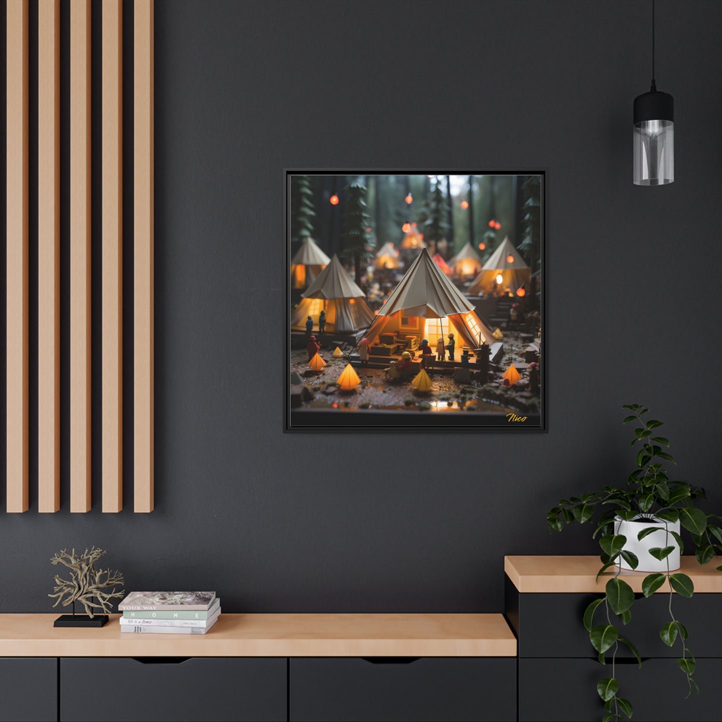 Camping In The Rain Series Print #10 - Black Framed Canvas Print