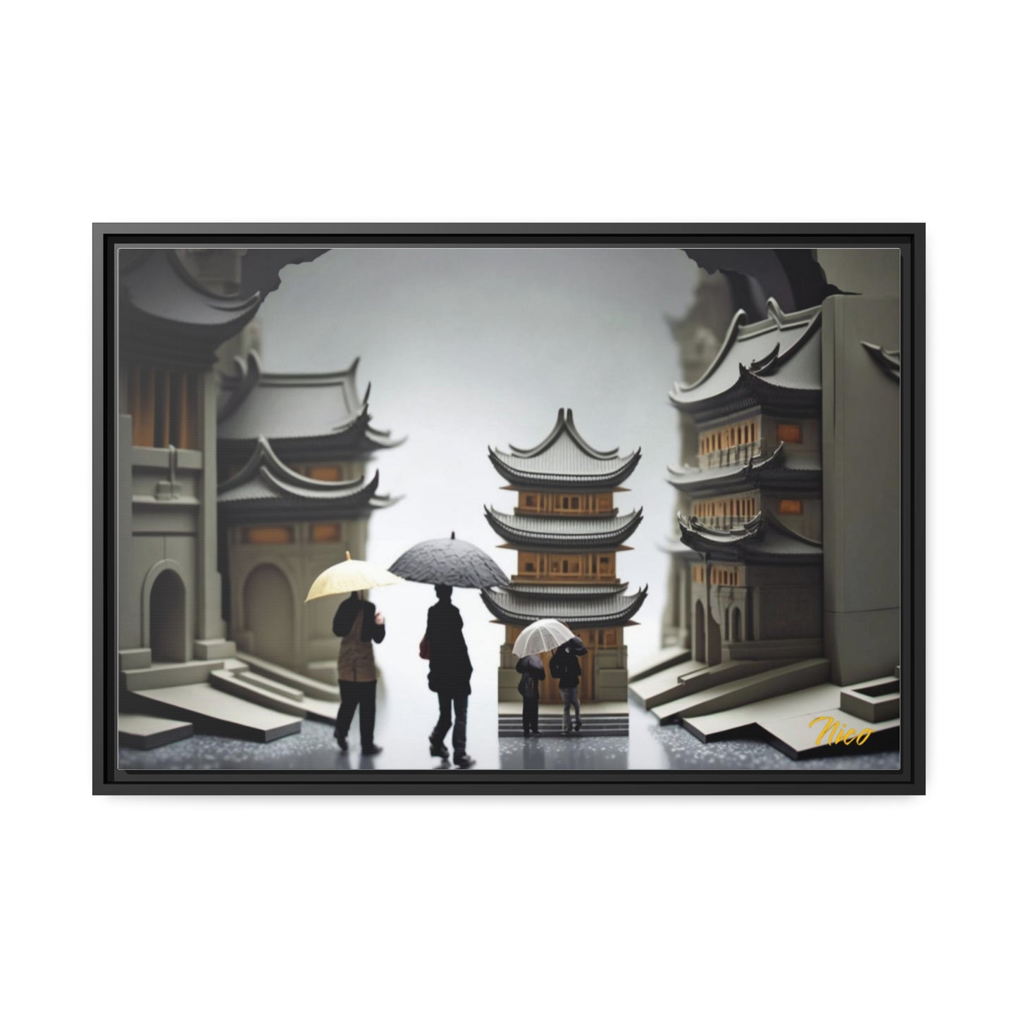 Oriental Rain Series Print #5 - Impression sur toile encadrée noire