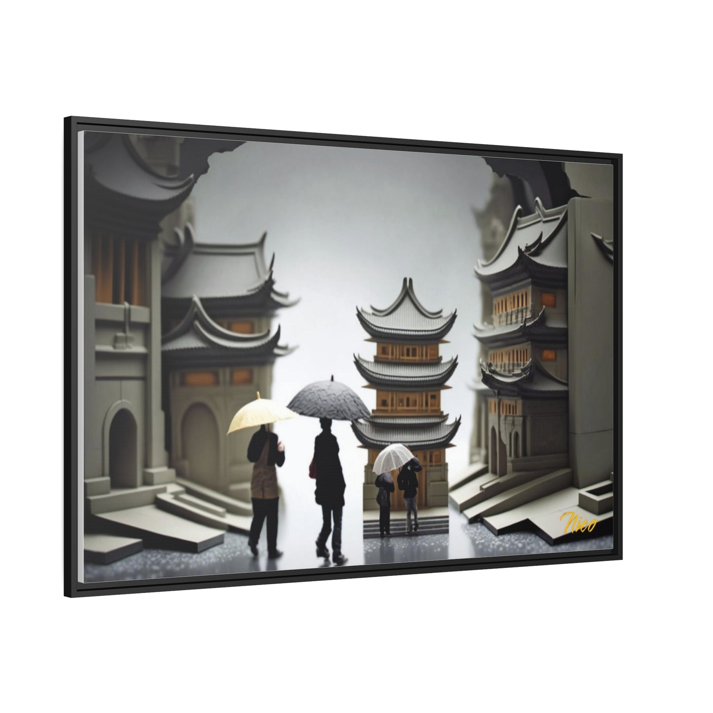 Oriental Rain Series Print #5 - Extended Black Framed Canvas Print