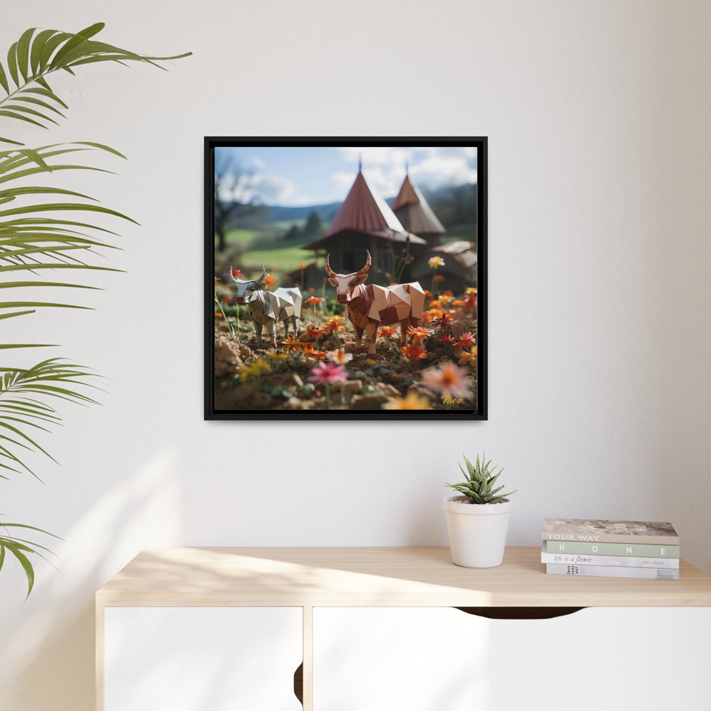 Meadow By The Farm Series Print #8 - Black Framed Canvas Print