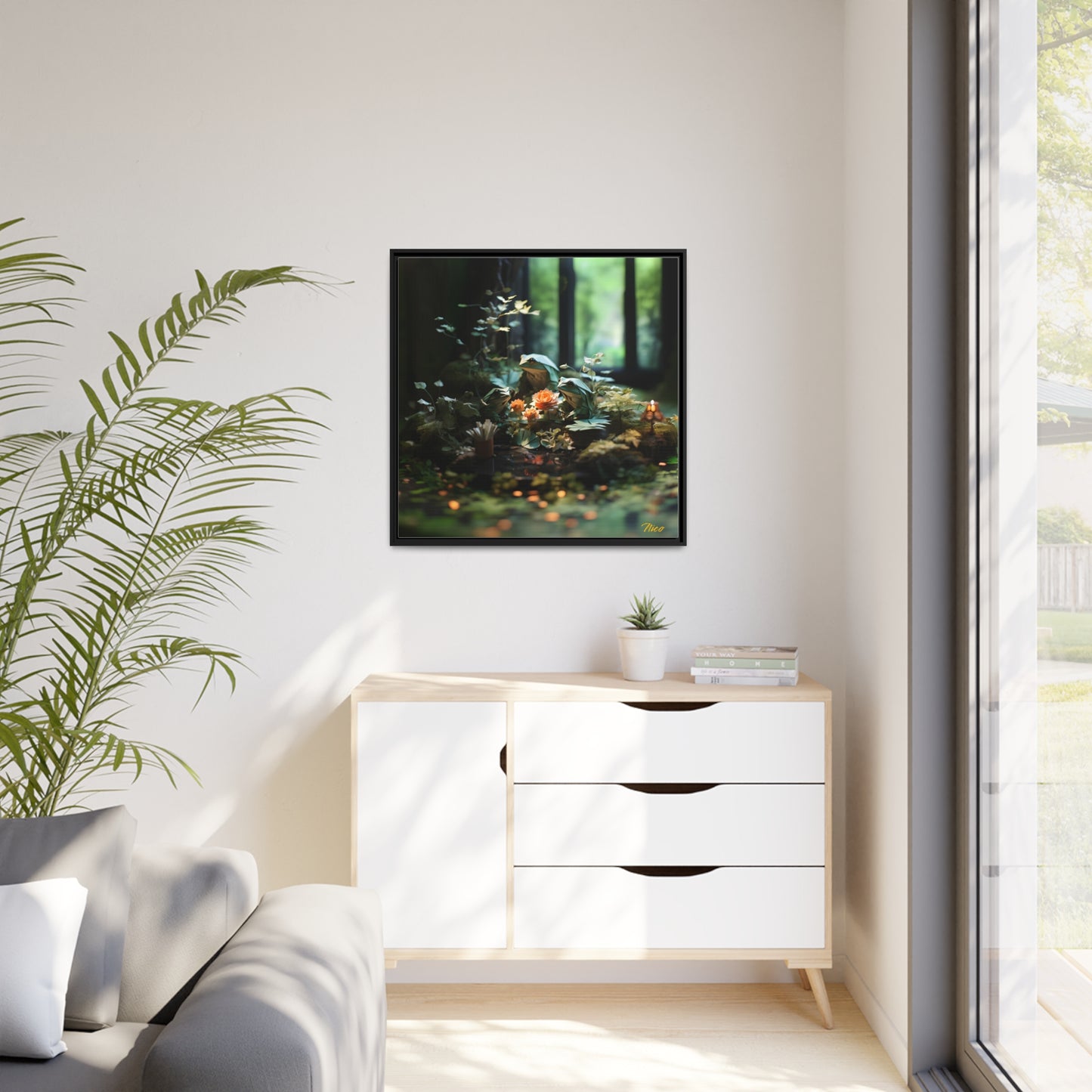 Relaxing By The Brook Series Print #1 - Black Framed Canvas Print